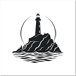 Lighthouse Ocean World Travel Adventure Vector Graphic Posters and Art